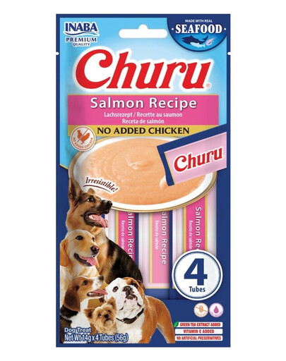 INABA Dog Churu Fish Based Salmon Recipe 4x14g krémové pamlsky s lososem pro psy
