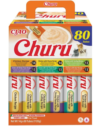 INABA Cat Churu Chicken Recipe 80x14g mix krémových pamlsků s kuřecím masem pro kočky