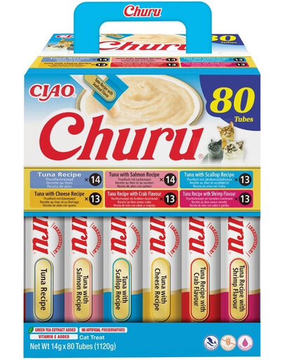 INABA Cat Churu Tuna Recipe 80x14g mix krémových pamlsků s tuňákem pro kočky