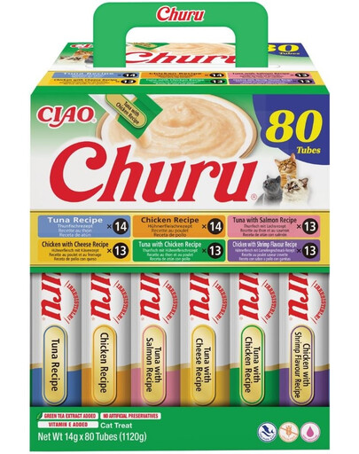 INABA Cat Churu Chicken and Tune Receipe 80x14g mix krémových pamlsků s kuřecím masem a tuňákem pro kočky