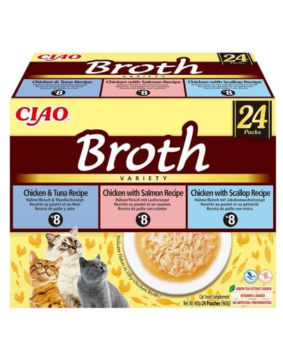 INABA Cat Ciao Broth Variety 24x40g mix bulionový s kuřetem, rybou a hřebenatkami