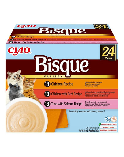 INABA Cat Ciao Bisque Variety 24x40g mix polévka krém s kuřecím, hovězím a rybím masem pro kočky