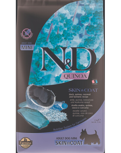 N&D Quinoa Dog Skin&Coat Adult Mini duck, coconut 2.5 kg kaczka i kokos