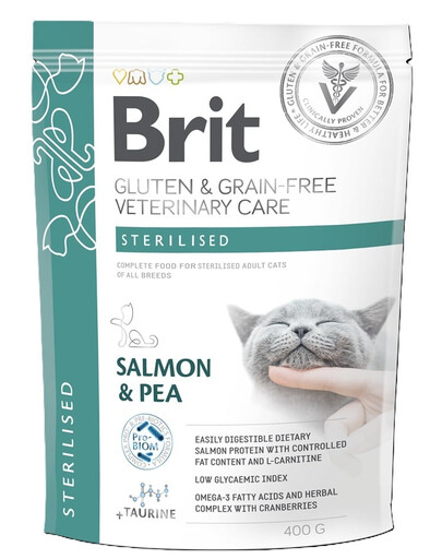 BRIT Grain Free Veterinary Care Cat Sterilised Salmon and Pea 400 g pro dospělé kočky po sterilizaci