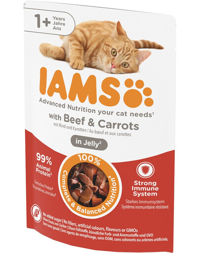 IAMS Cat Beef & Carrots Jelly karma dla kota z wołowiną w galaretce 85g
