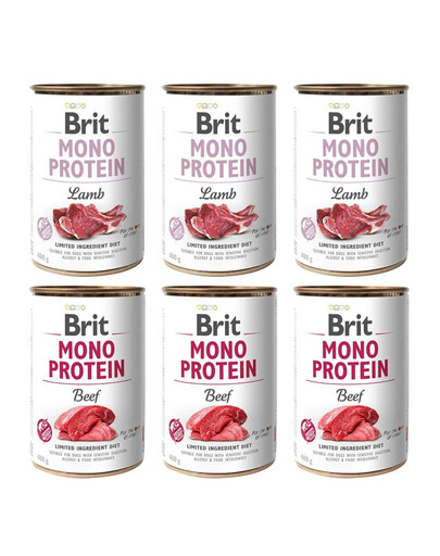 Brit Mono Protein 400 g x 6 Mix smaków lamb & beef