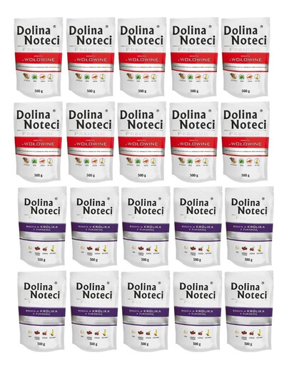 DOLINA NOTECI Prémiová směs chutí Bohatá na králíka s brusinkami a hovězím masem 20x500 g