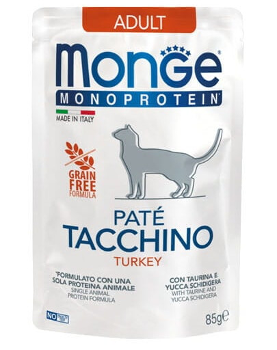 MONGE Monoprotein Adult Cat Paté Turkey 85 g paštika z krůty pro kočky