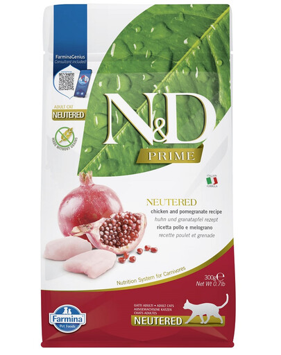 N&D Prime Adult Cat Neutered Chicken&Pomegranate 300g kurczak z owocem granatu dla dorosłych kastrowanych kotów