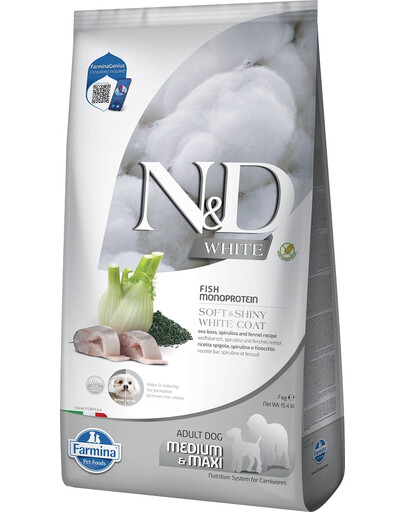 N&D White Dog Adult Medium Maxi Sea Bass, Spirulina, Fennel 7 kg