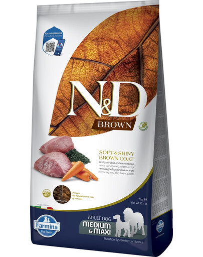 FARMINA N&D Brown Dog Adult Medium Maxi Lamb, Spirulina, Carrot 7 kg krmivo pro dospělé psy