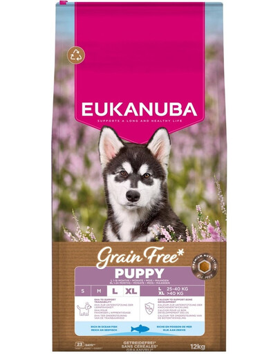 EUKANUBA Grain Free Puppy Large Ocean Fish 12 kg bezobilná krmiva pro štěňata velkých plemen s rybou