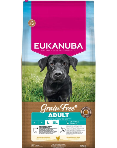 EUKANUBA Grain Free Adult Large Chicken 12 kg bezobilná krmiva pro psy velkých plemen s kuřetem