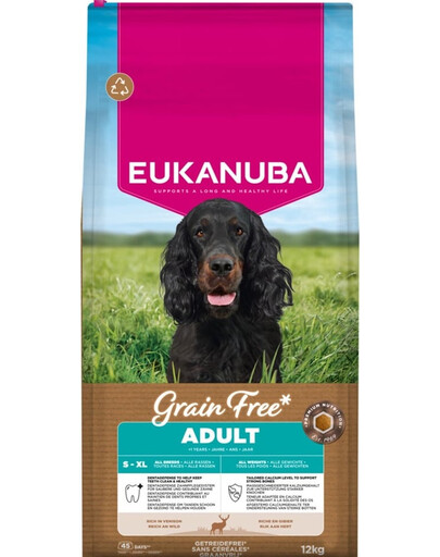 EUKANUBA Grain Free Adult Venison 12 kg bezobilná krmiva pro psy s jelením masem
