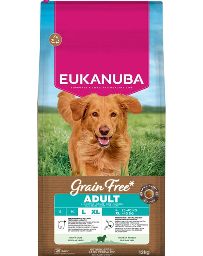 EUKANUBA Grain Free Adult Large Lamb 12 kg bezobilná krmiva pro psy velkých plemen s jehněčím