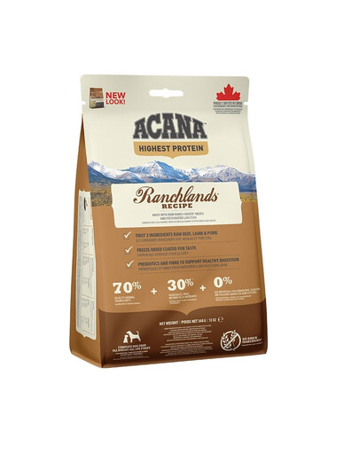 ACANA Highest Protein Ranchlands Dog 4x2 kg bezobilné a bezlepkové krmivo pro psy všech věkových skupin