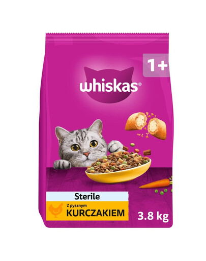 WHISKAS granule s lahodným kuřetem 3,8 kg pro kočky