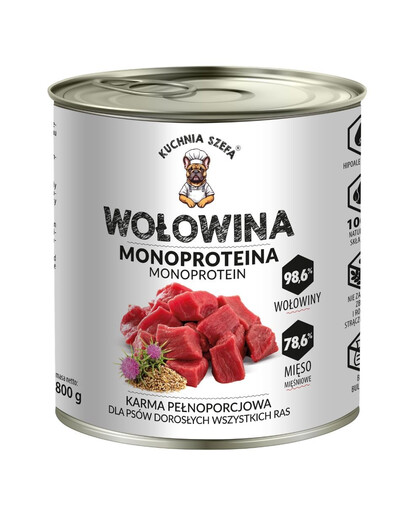 KUCHNIA SZEFA Monoprotein Hovězí 800g konzerva pro psy