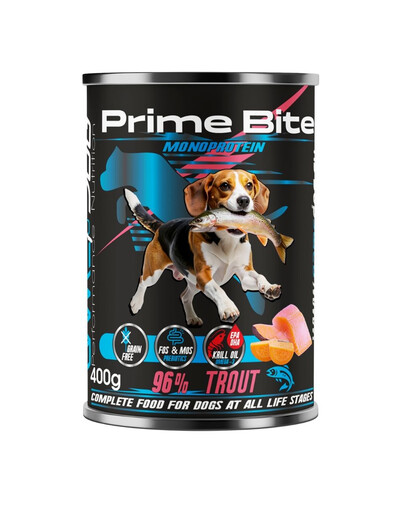 GAME DOG Prime Bite Mokré krmivo Trout with Batat 400g pro psy všech věkových kategorií