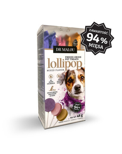 DR MALOU Lollipop Mixed Flavor Lízátka lyofilizované masové pro psy 48g (6 ks)