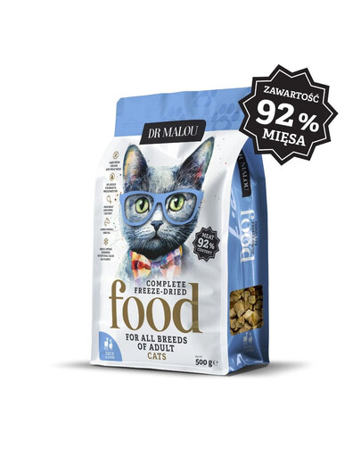 DR MALOU Lyofilizované krmivo Kachna s jehněčím 500g granule pro kočky