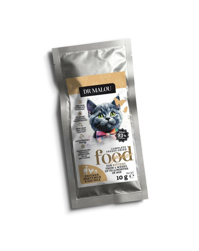 DR MALOU Kitten Liofilizované krmivo Kuřecí s kozím mlékem a žloutkem 10 g granule pro koťata