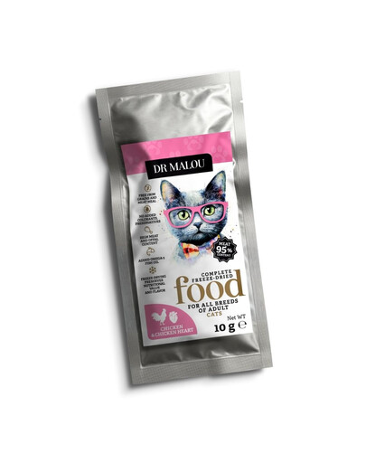DR MALOU Lyofilizované krmivo Kuřecí s kuřecími srdci 10 g granule pro kočky