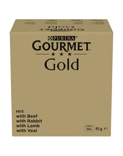 GOURMET Gold Mousse 96x85g s hovězím, králičím, jehněčím a telecím masem, mokré krmivo pro kočky