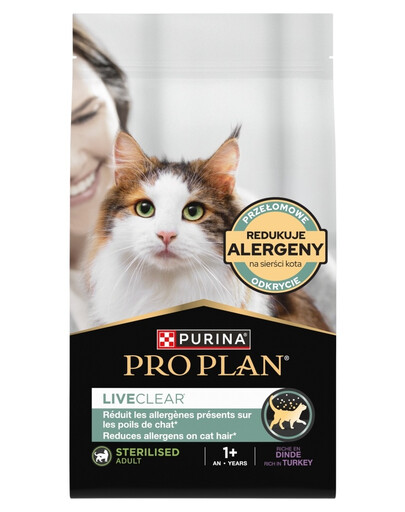 PURINA PRO PLAN LiveClear Sterilised s krůtím masem 1,4 kg granule pro kočky po sterilizaci, omezující alergeny na srsti