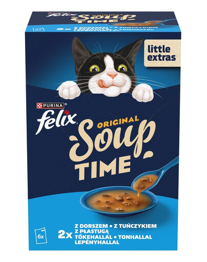 FELIX Original Soup Rybne chutě 6x48g s treskou a tuňákem, doplňkové mokré krmivo pro kočky