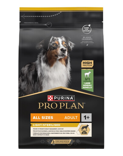 PURINA PRO PLAN Adult Light/Sterilised s Jehněčím 3 kg granule pro psy po sterilizaci
