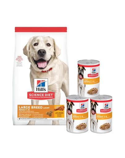 HILL'S Science Plan Adult Light Large breed suché krmivo s kuřecím masem 14 kg + 3 konzervy ZDARMA