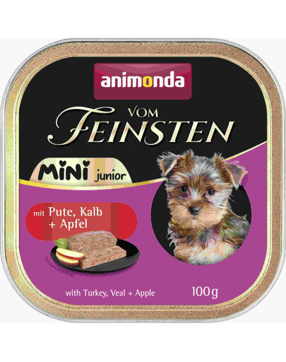 ANIMONDA Vom Feinsten Mini Junior s krůtím, telecím a jablkem 100g paštika pro psy malých plemen