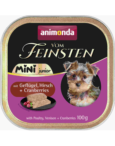 ANIMONDA Vom Feinsten Mini Junior s drůbeží, zvěřinou a brusinkami 100g mokré krmivo pro štěňata malých plemen