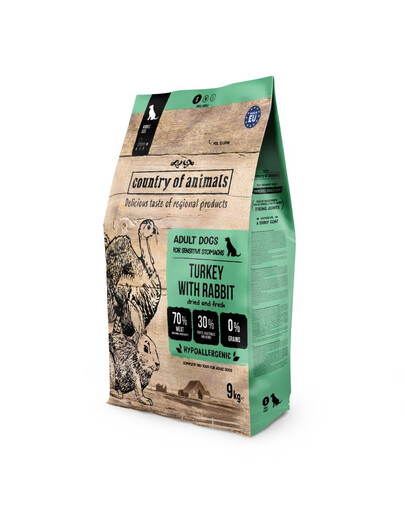 COUNTRY OF ANIMALS Dog Turkey with Rabbit S 9 kg krůta s králíkem granule pro psy