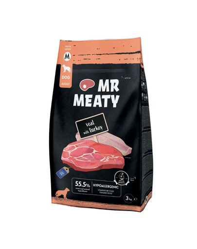 MR MEATY Dog Veal with Turkey M 3 kg telecí s hovězím masem, krmivo pro psy