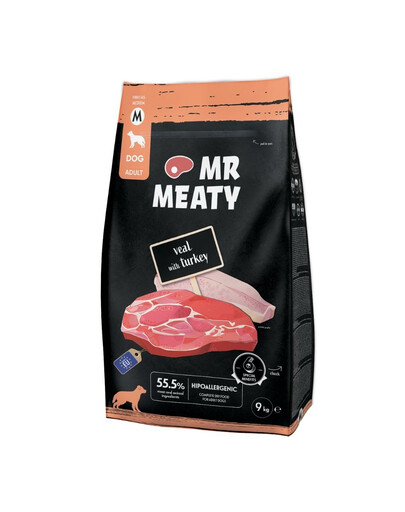 MR MEATY Dog Veal with Turkey M 9 kg telecí s masem krůty granule pro psy