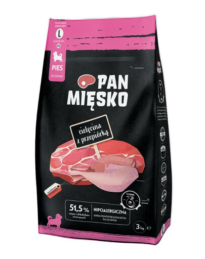 PAN MIĘSKO Telecí s křepelkou pro štěňata křupavé L 3 kg