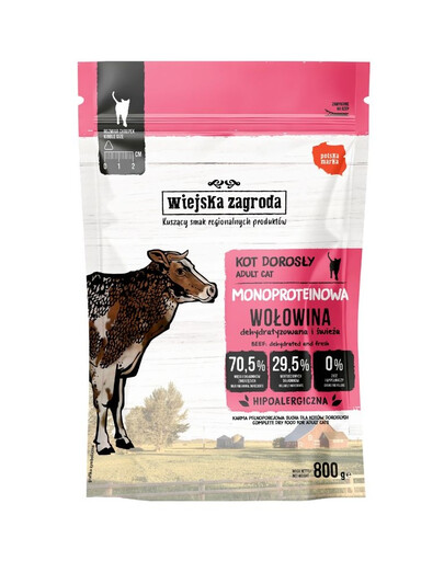 WIEJSKA ZAGRODA Monoproteinové hovězí suché krmivo pro kočky 800 g