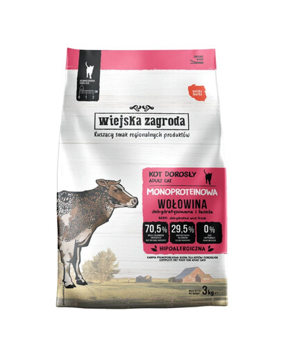 WIEJSKA ZAGRODA Monoproteinové hovězí suché krmivo pro kočky 3 kg