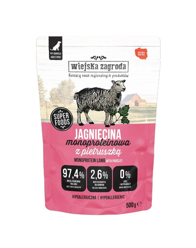 WIEJSKA ZAGRODA Monoproteinové mokré krmivo pro psy s jehněčím masem 500 g