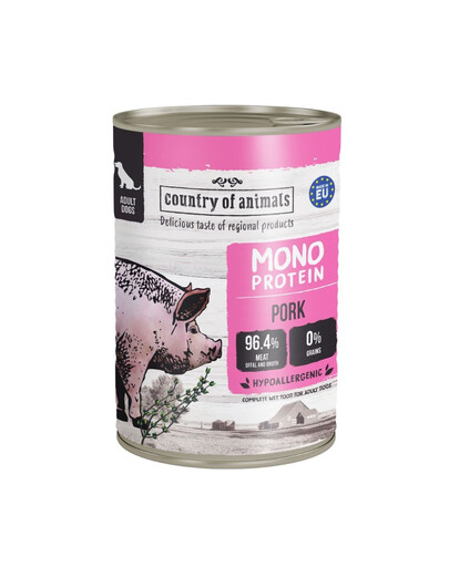 COUNTRY OF ANIMALS Dog Monoprotein Pork 400g vepřové maso, konzerva pro psy