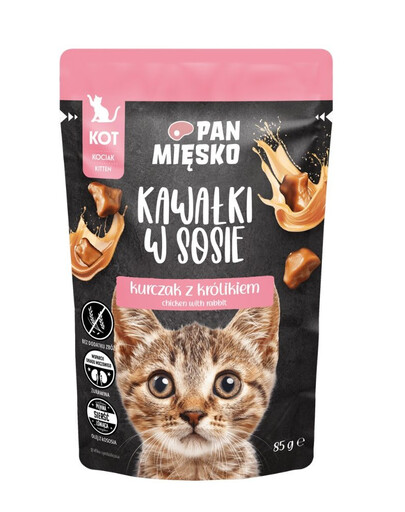 PAN MIĘSKO Kousky v omáčce Kuřecí s králíkem mokré krmivo pro koťata 85g