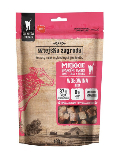 WIEJSKA ZAGRODA Měkké chutné kousky Hovězí pamlsky pro kočky 100 g