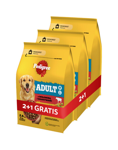 PEDIGREE Suché krmivo pro dospělé psy s hovězím masem 2,6 kg 2+1 ZDARMA