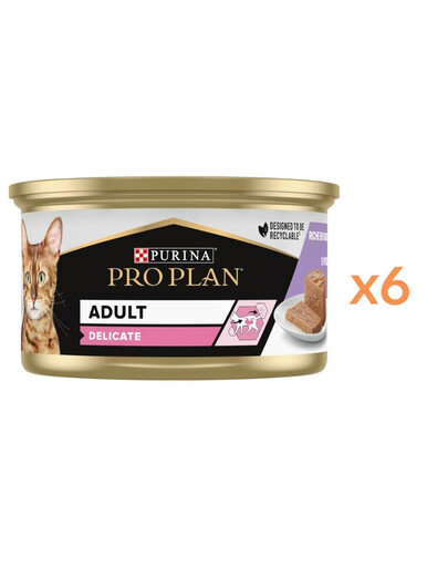 PURINA PRO PLAN Delicate Mousse bohaté na krůtu 6x85g mokré krmivo pro kočky
