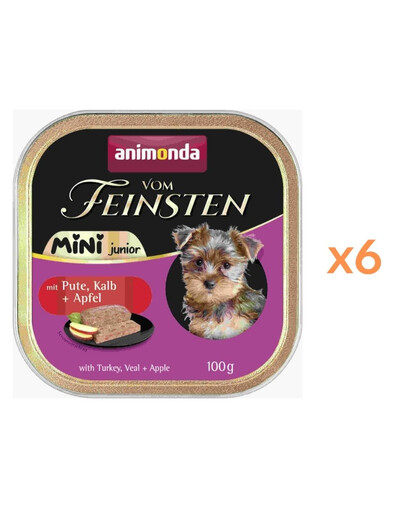 ANIMONDA Vom Feinsten Mini Junior s krůtím, telecím a jablkem 6x100g paštiky pro štěňata malých plemen