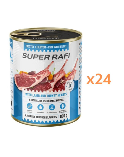 RAFI Super s jehněčím masem a srdíčky z krůty 24x800g paštika pro psy