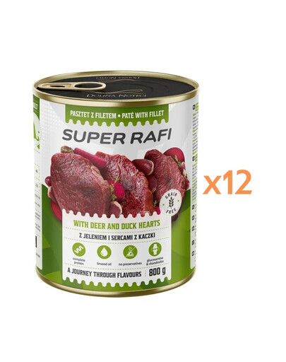 RAFI Super s jelenem a srdíčky z kachny 12x800g paštika pro psy