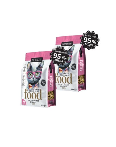 DR MALOU Lyofilizované krmivo Kuře s kuřecími srdci 2x1 kg suché krmivo pro kočky